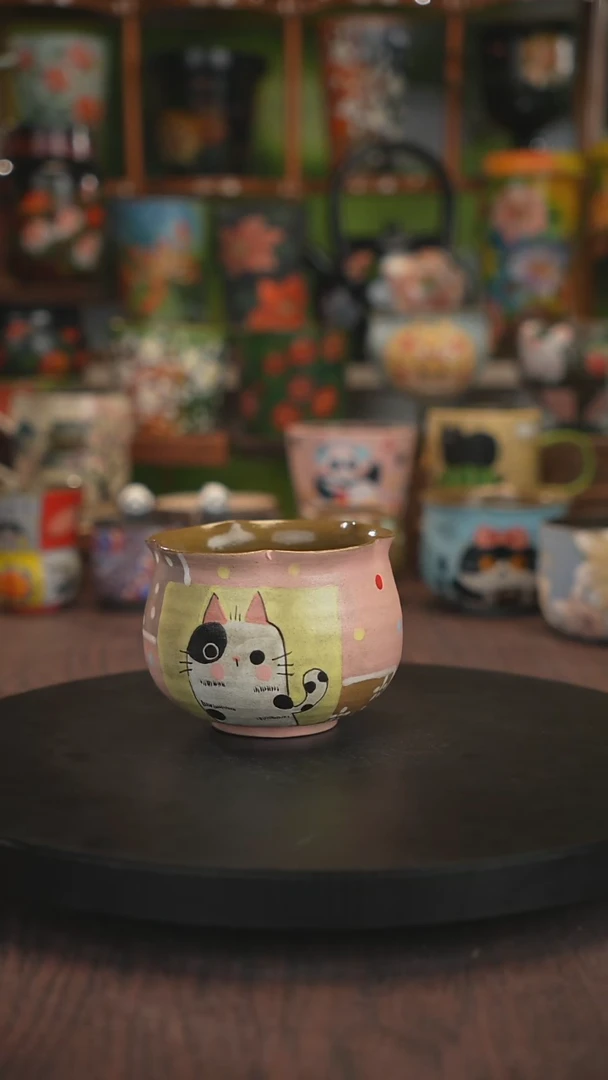 紫砂油画手绘釉下彩脏脏杯