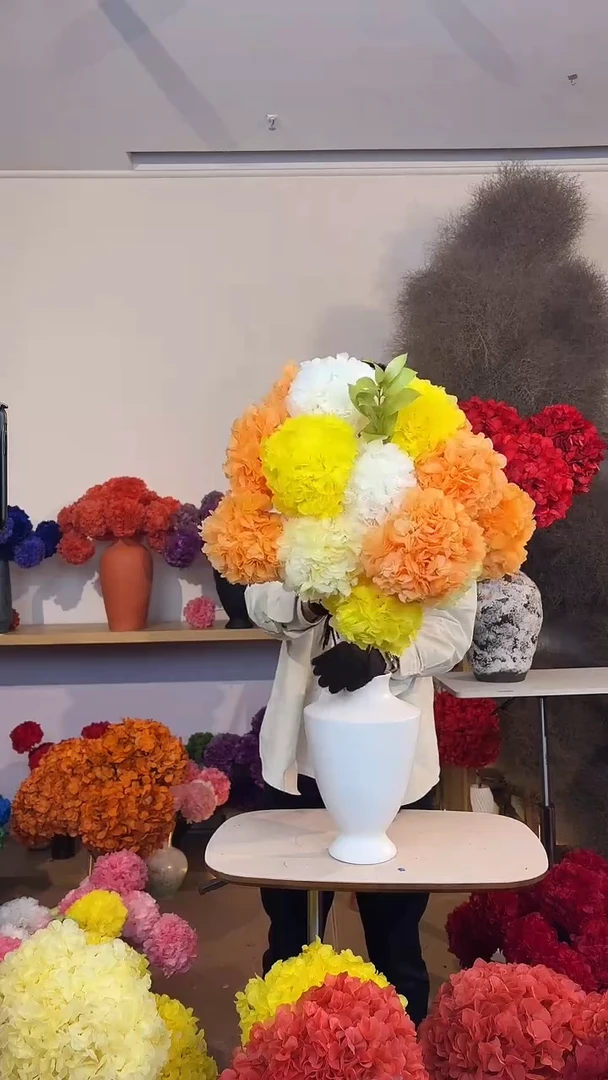 漂色永生绣球花球15枝+送进口橘叶1枝—鹅黄3/金黄3/白2/香槟7