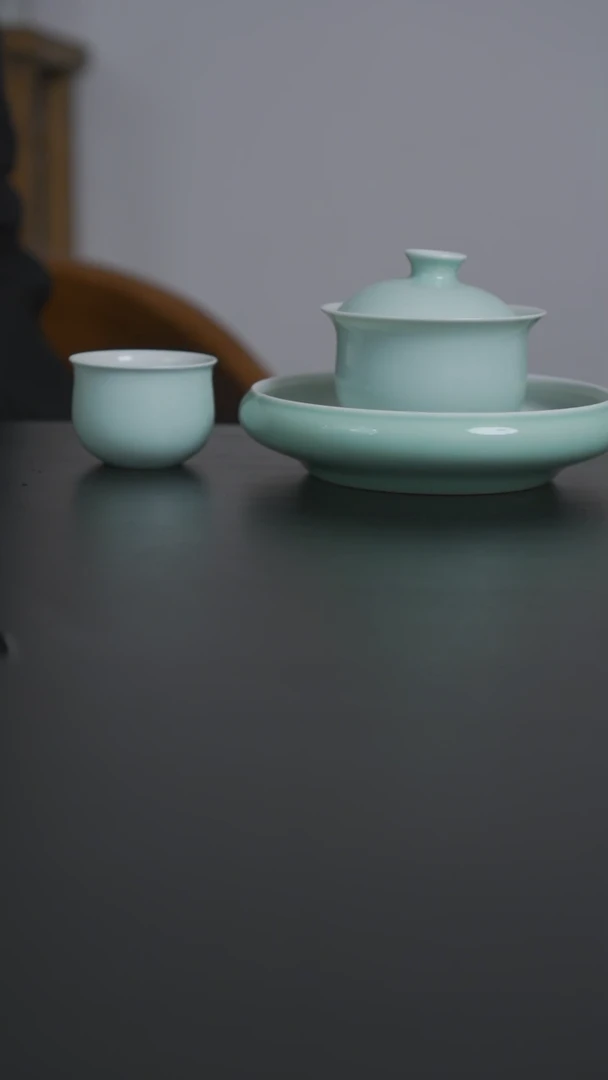 盖碗粉青套组盖碗壶承主人杯
