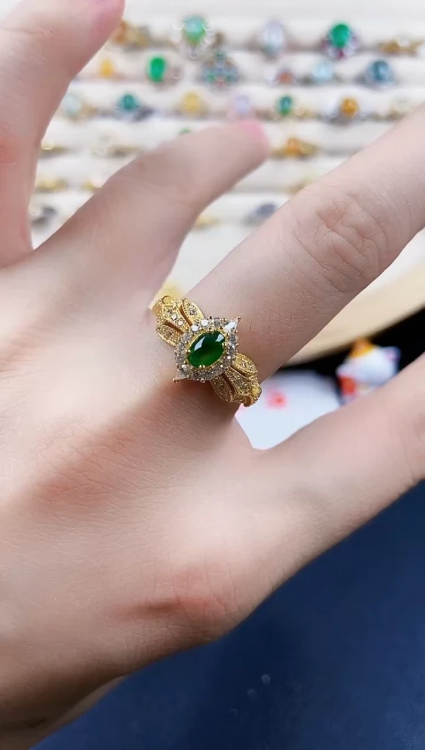 翡翠戒指银S925镶嵌456879