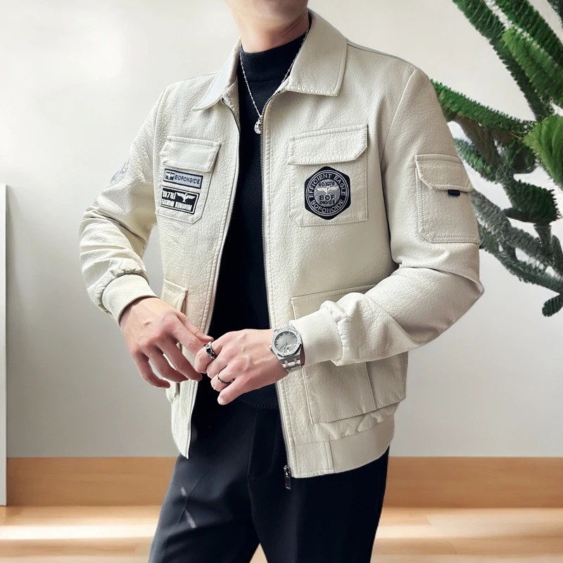 诺顿雷斯皮衣夹克男秋冬美式复古飞行员加绒外套翻领宽松韩版潮流