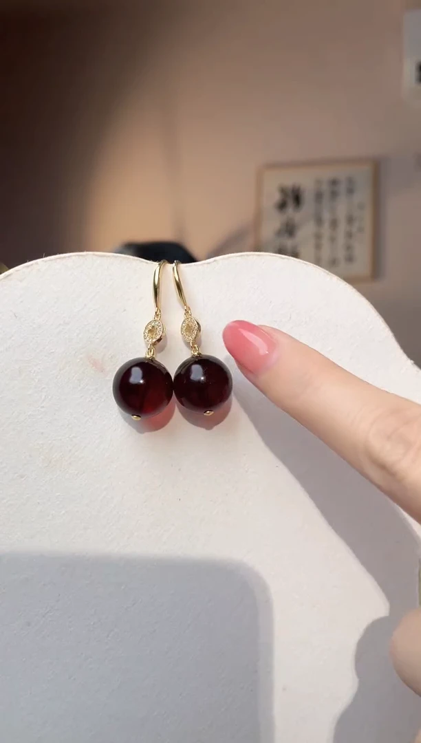 裸石琥珀未镶嵌15+血珀耳环