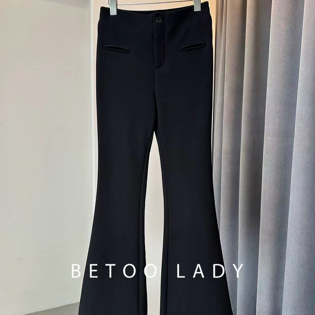 2025冬新款裤子女高级质感气质显瘦加绒内里微弹微喇长裤