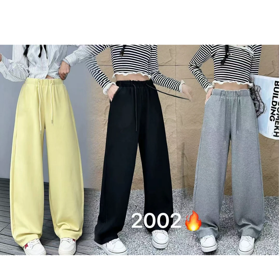 玲家精选2002款号花边腰休闲直筒裤