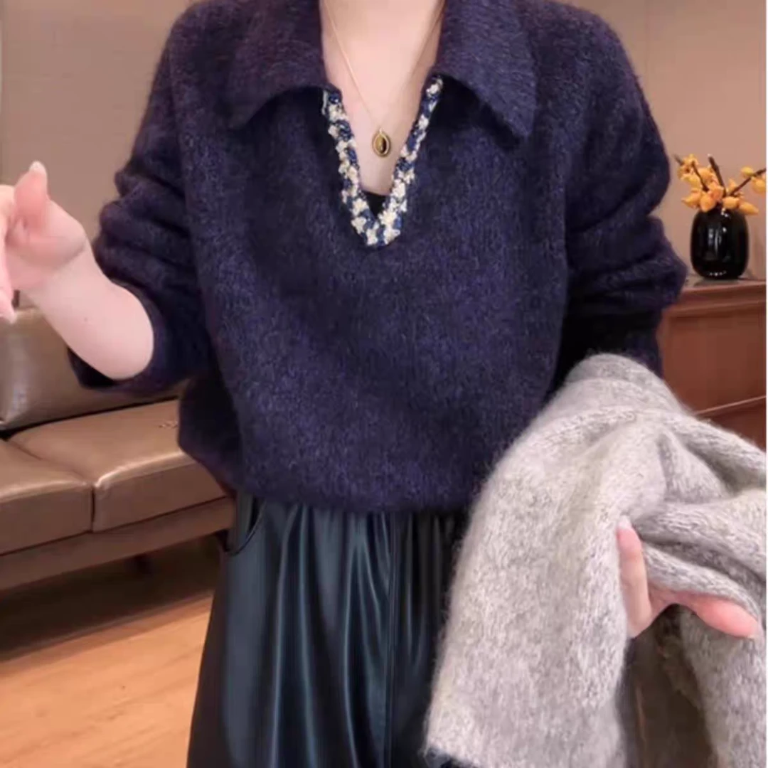 D冬季上新奢镶钻高级感V领设计师针织毛衣上衣女