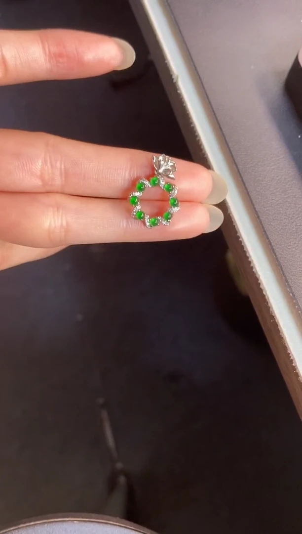吊坠(不含链)银S925镶嵌翡翠天然A货翡翠