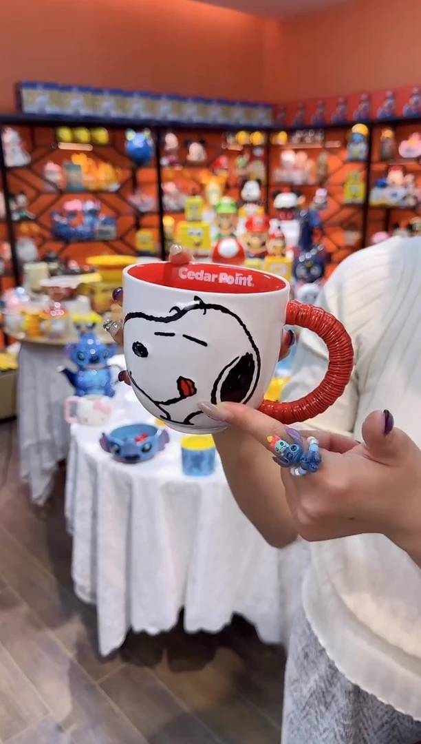 瓷片@@史努比红色手柄陶瓷杯