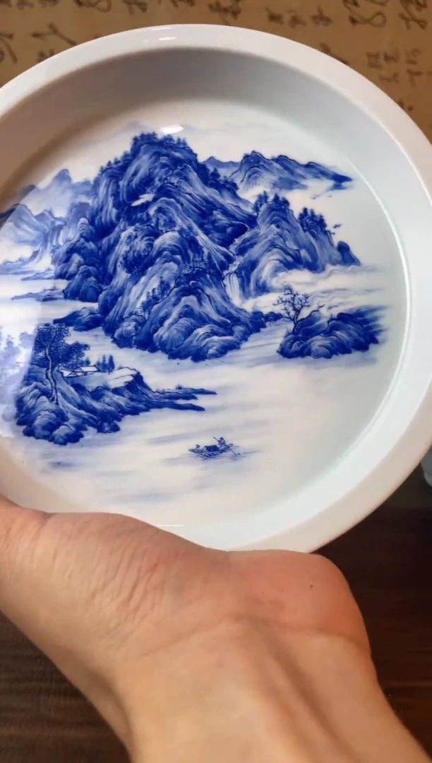 福利青花山水壶承