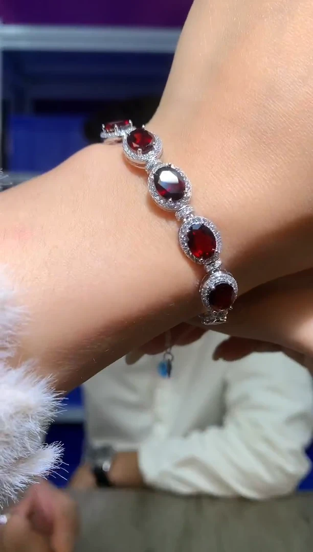 银S925镶嵌手链石榴石【宝石世家严选】