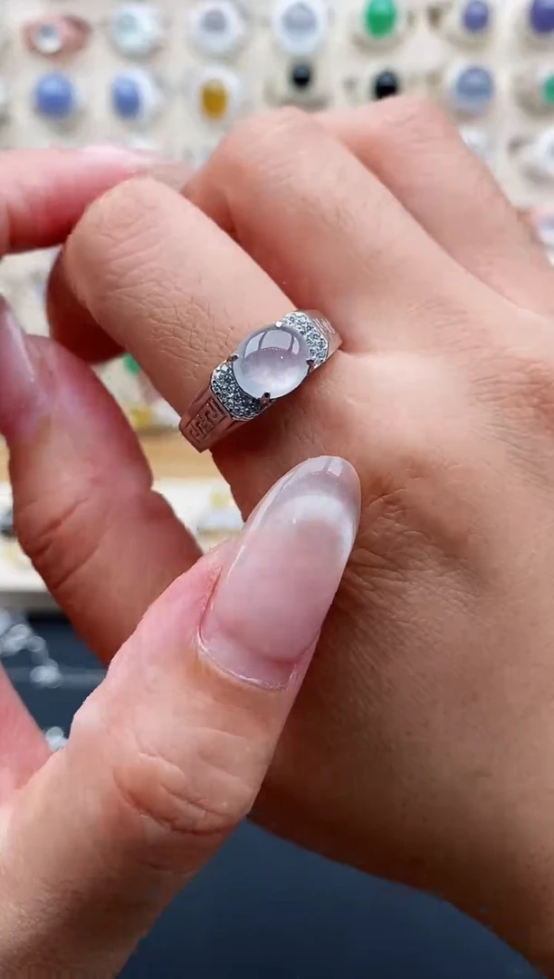 银S925镶嵌戒指翡翠天然缅甸翡翠A货222-4-8