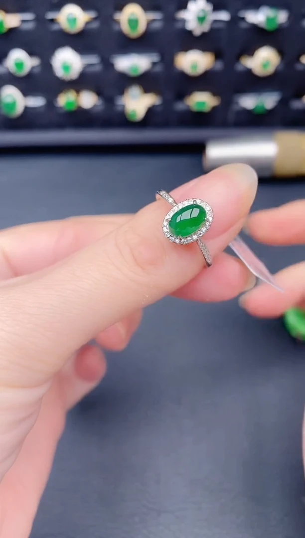 银S925镶嵌戒指翡翠天然a货翡翠17
