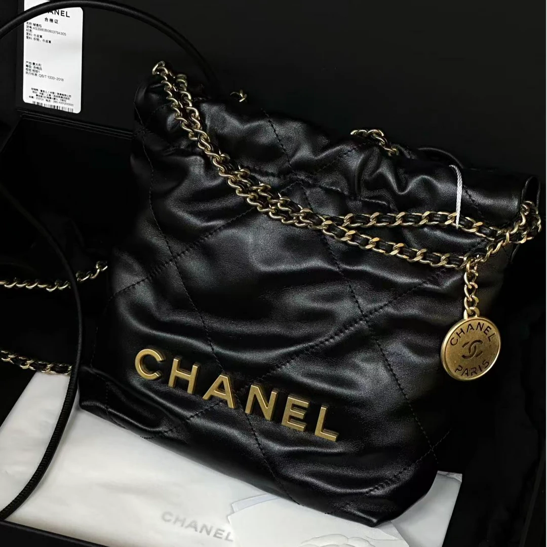未使用 Chanel/香奈儿 24p 22bag mini黑金 芯片款 闲置