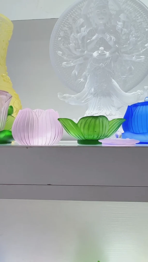 手工艺品琉璃古法琉璃荷花三件套