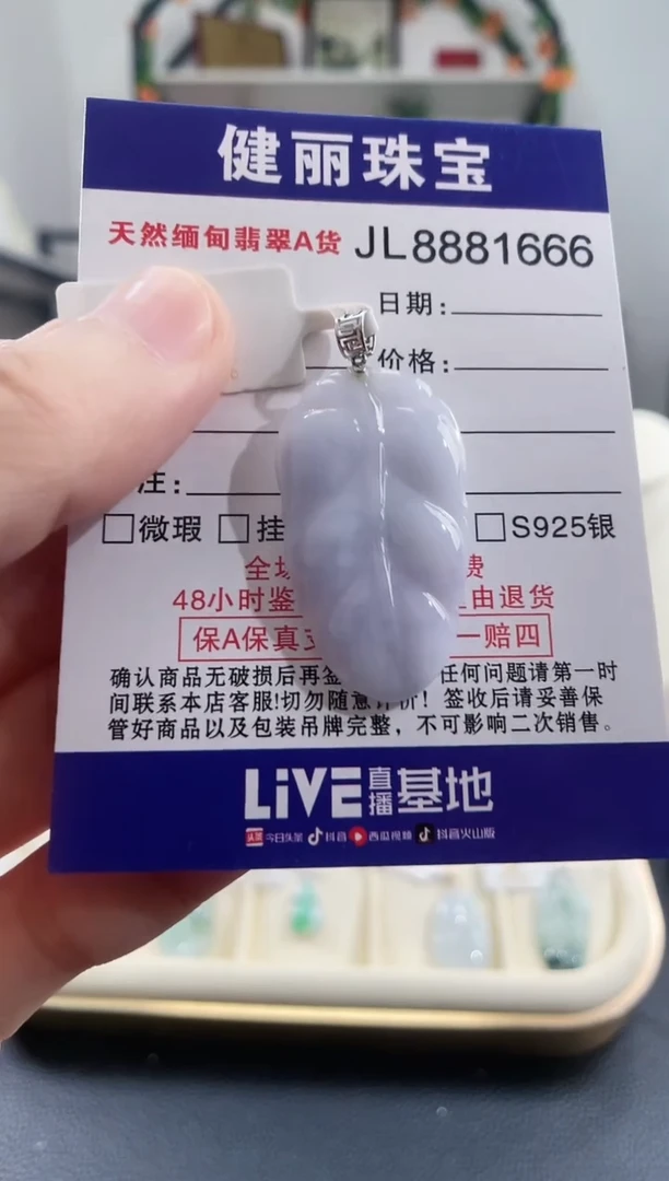 颈饰18K金镶嵌翡翠天然缅甸翡翠 金枝玉叶(一物一证)+银链