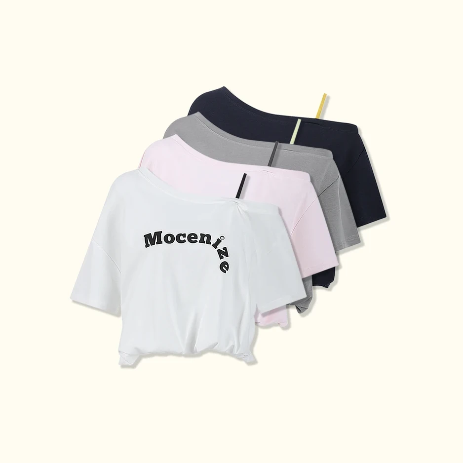 【可盐可甜】夏款设计款斜肩字母短袖T恤夏季时尚韩版设计感百搭