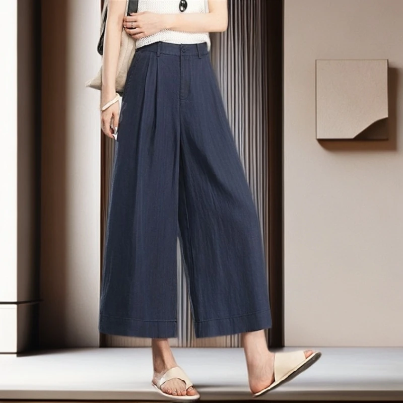 【雅岚女装】时尚洋气显瘦亚麻阔腿裤女夏季薄款高腰宽松裙裤小个子