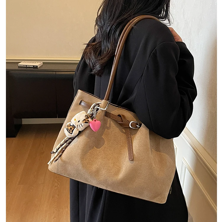 韩国麂皮绒腋下包包女2025新款潮秋冬复古托特包简约大容量通勤包