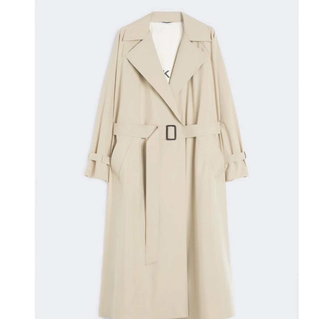 99新 MaxMara 娜娜专属  weekend翻领长袖长款风衣 浅卡其色