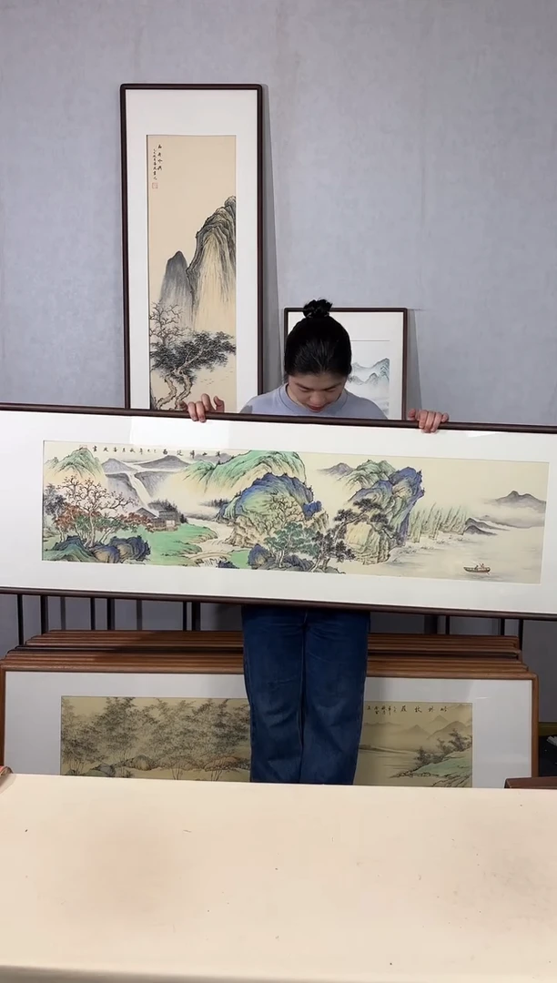 国画手绘*溪山归泛图*52*172cm带框发货
