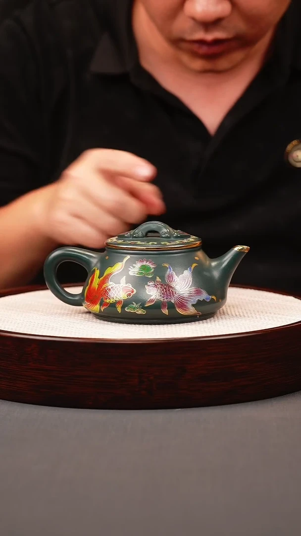 茶壶紫砂绿泥珐琅彩如意金鱼剑流石瓢
