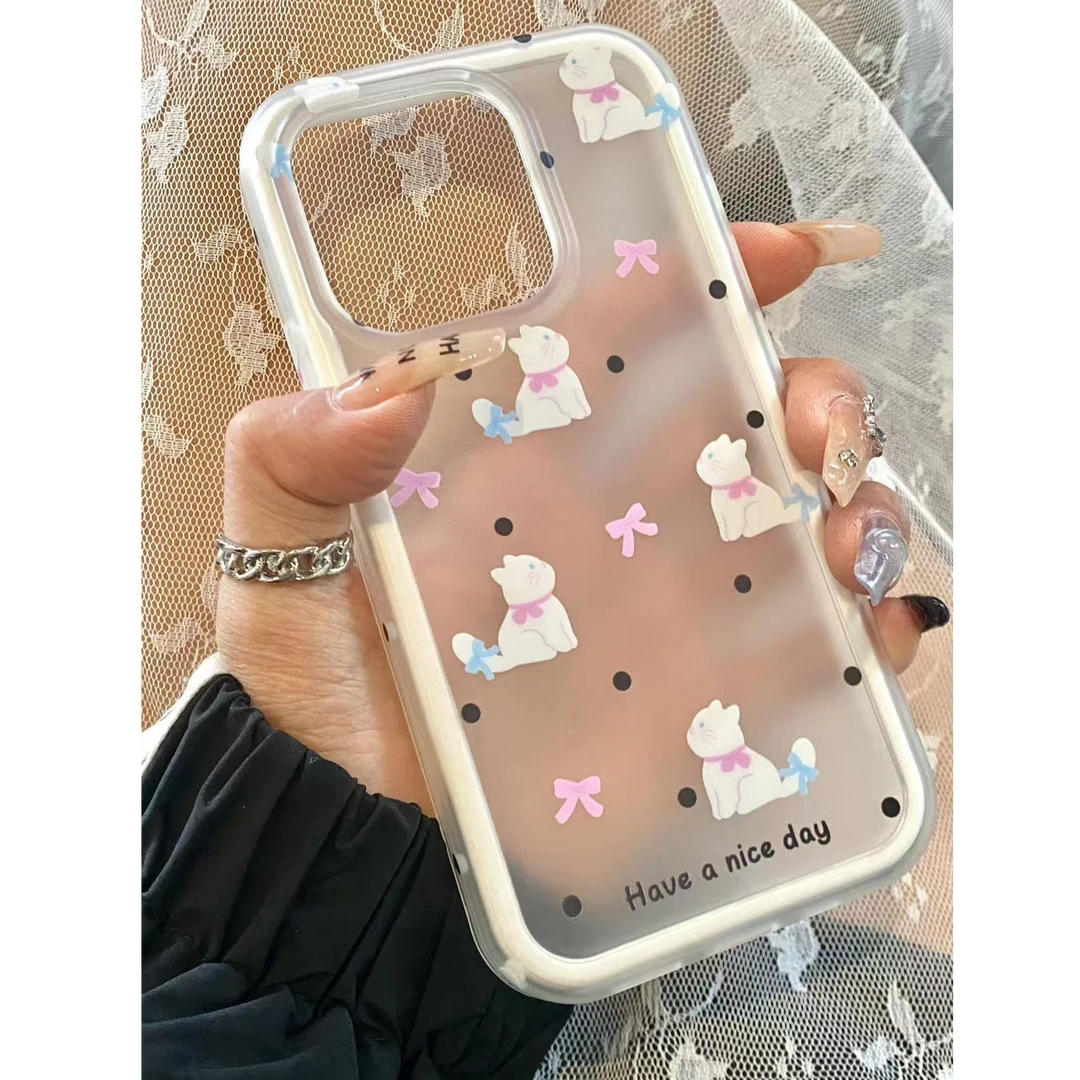 诚星泽蝴蝶结波点小猫适用苹果16/15/14/13/12新款11手机壳软防摔