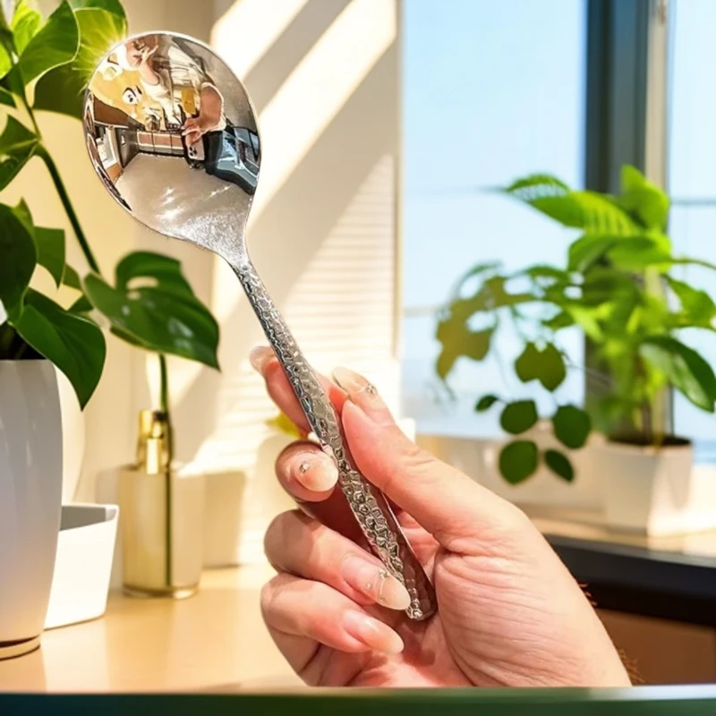 新款高档316不锈钢陨石韩式餐勺.饭勺2只(长度17.勺头宽4.5厘米)