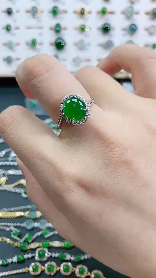 银S925镶嵌戒指翡翠天然翡翠