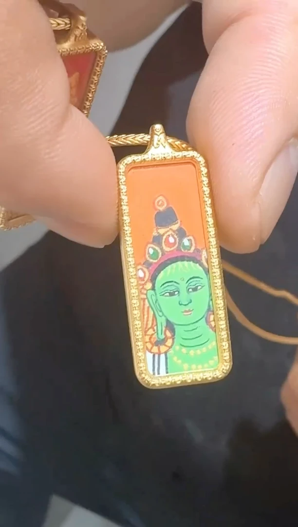 吊坠纯手绘唐卡 1*3 小金条绿度老师