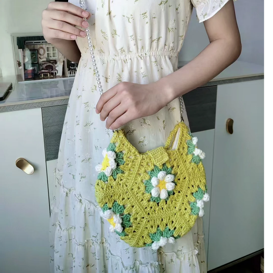 祖母格樱花手提编织包送女友单肩斜跨女包