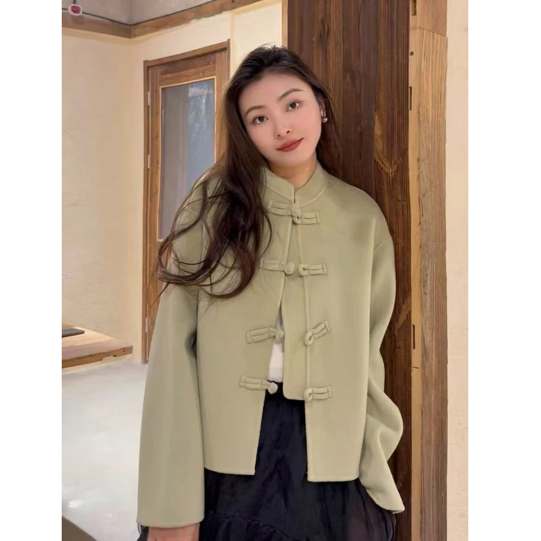 【Caya】立领双面服装秋冬旗袍上衣复古中国风毛呢外套大衣长袖短款