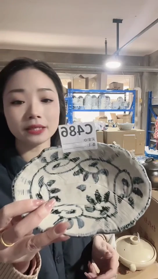 【闪购商品】瓷片日本进口瓷器唐草18cm盘C486