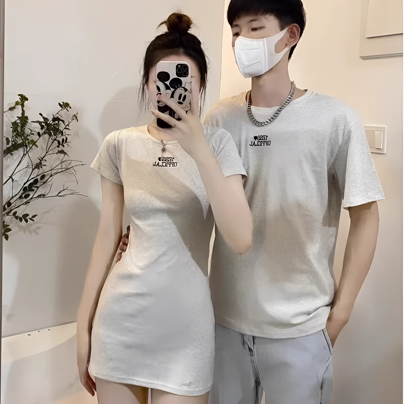 情侣装一衣一裙高级感2025新款夏季网红法式情侣短袖t恤一男一女