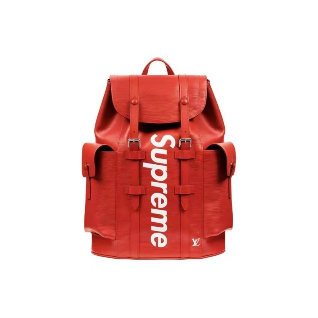 99新 LouisVuitton/路易威登 Supreme联名款红色背包双肩包