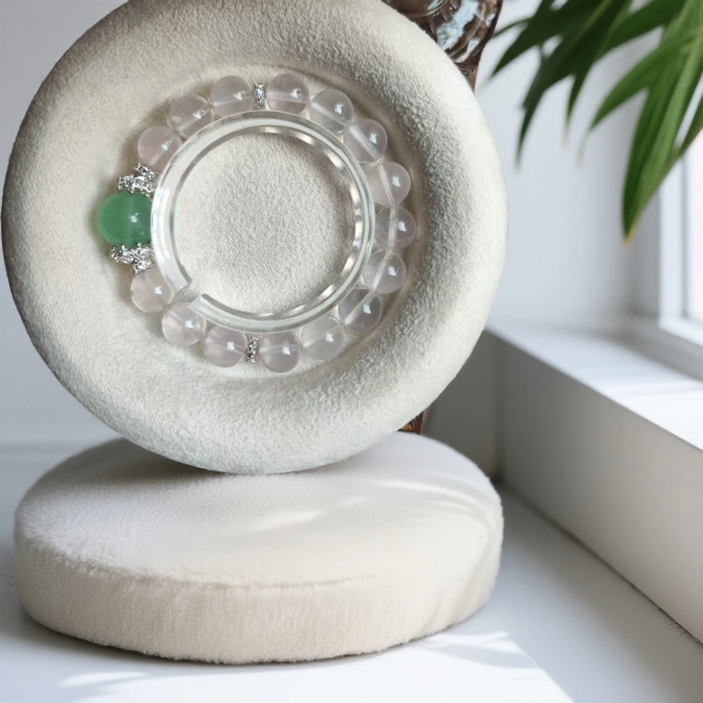 搭配绿光顶珠的水晶设计款手串