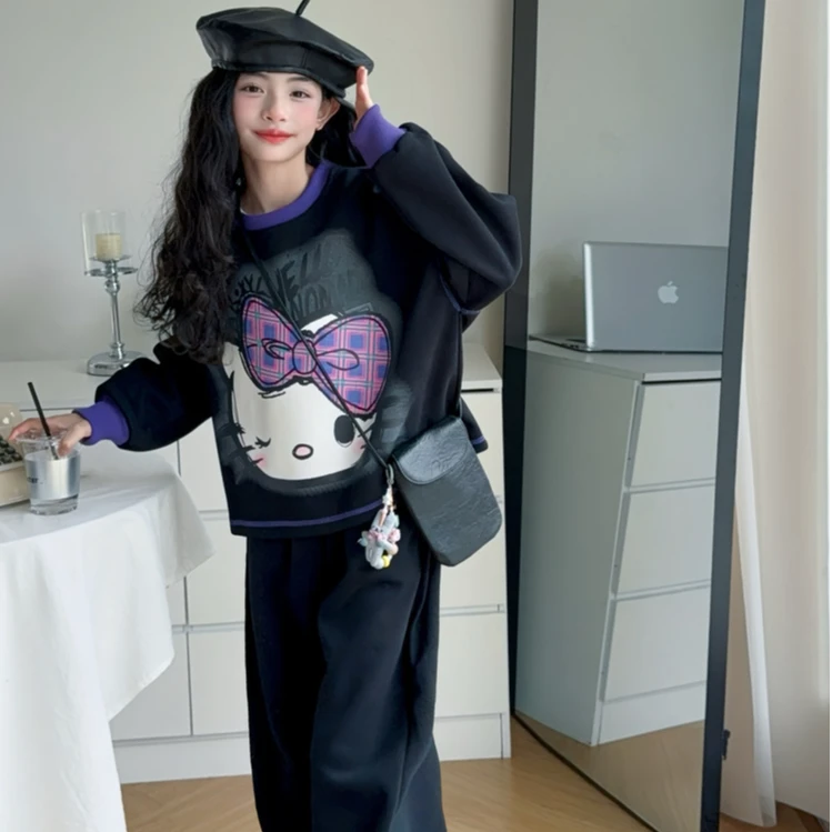 卫衣女童2025春装新款宽松上衣卡通印花圆领外套潮CSC2359