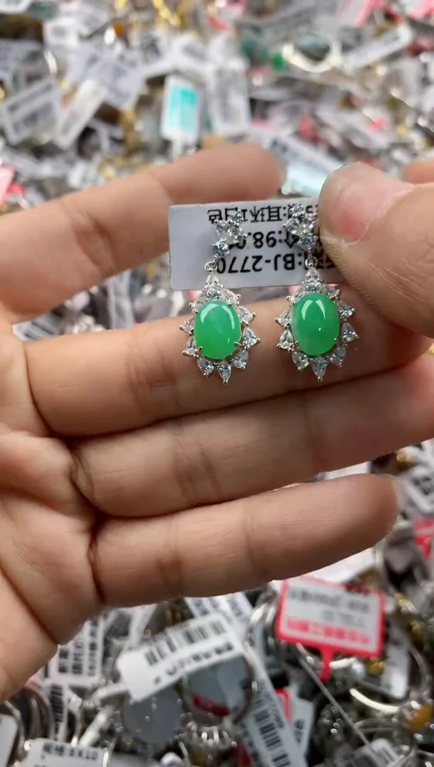 银S925镶嵌戒指翡翠666---4