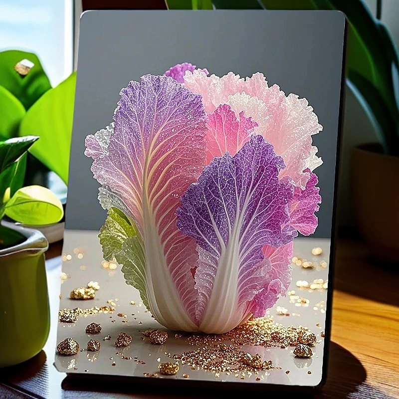 唯美七彩白菜招百财摆件摆台客厅玄关出租房墙上装饰房间个性E354