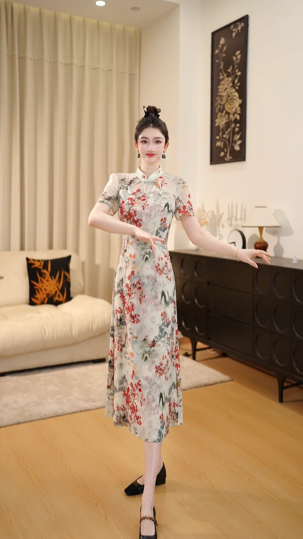 【LZ】2025夏季短袖显瘦轻奢中国风时尚气质大码修身连衣裙DLS00610