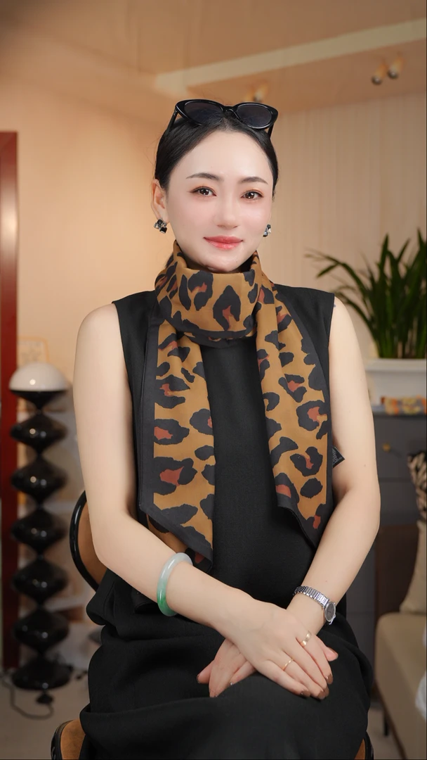 P13【咖豹】新款棉质125*33左右精致小飘带