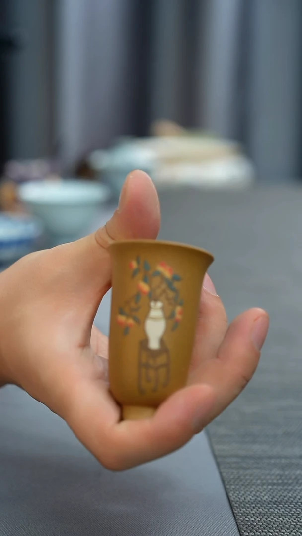 栖凤居泥绘紫砂品茗杯一人用办公家用主人杯