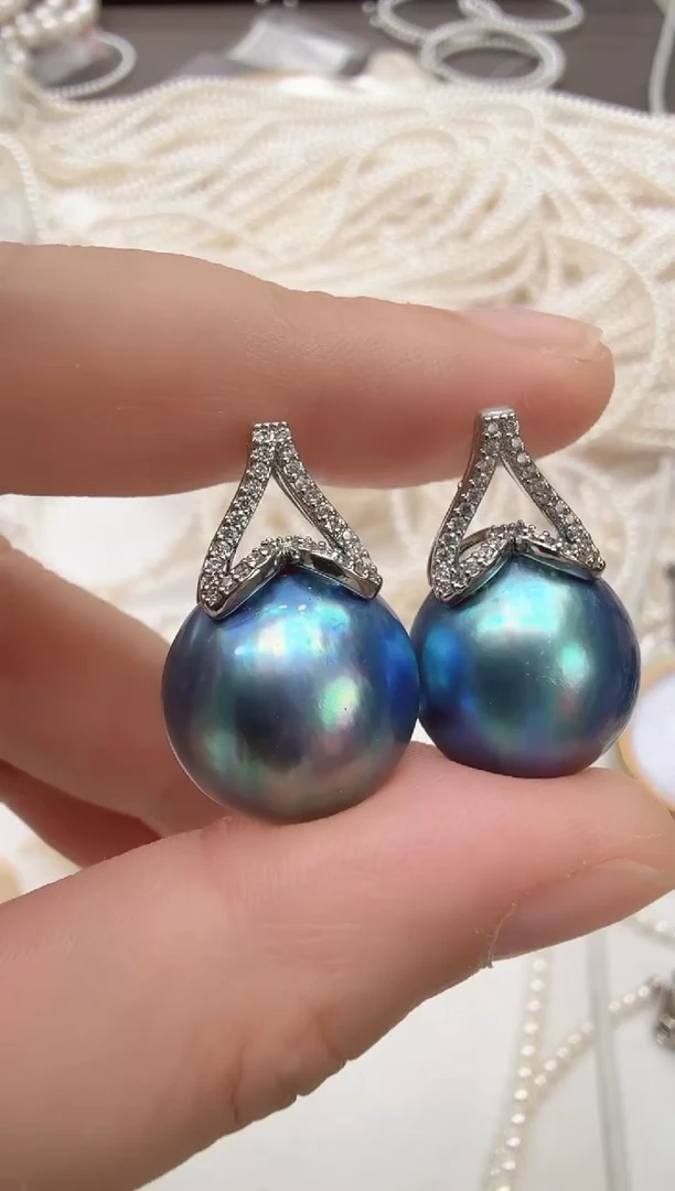 耳饰合金拼合珍珠（马贝珠）人鱼蓝色