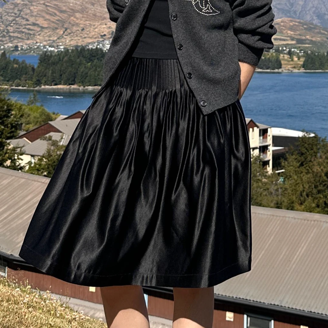 DE Mincollection丝毛压褶半裙/40姆米真丝羊毛百褶半身裙B057A