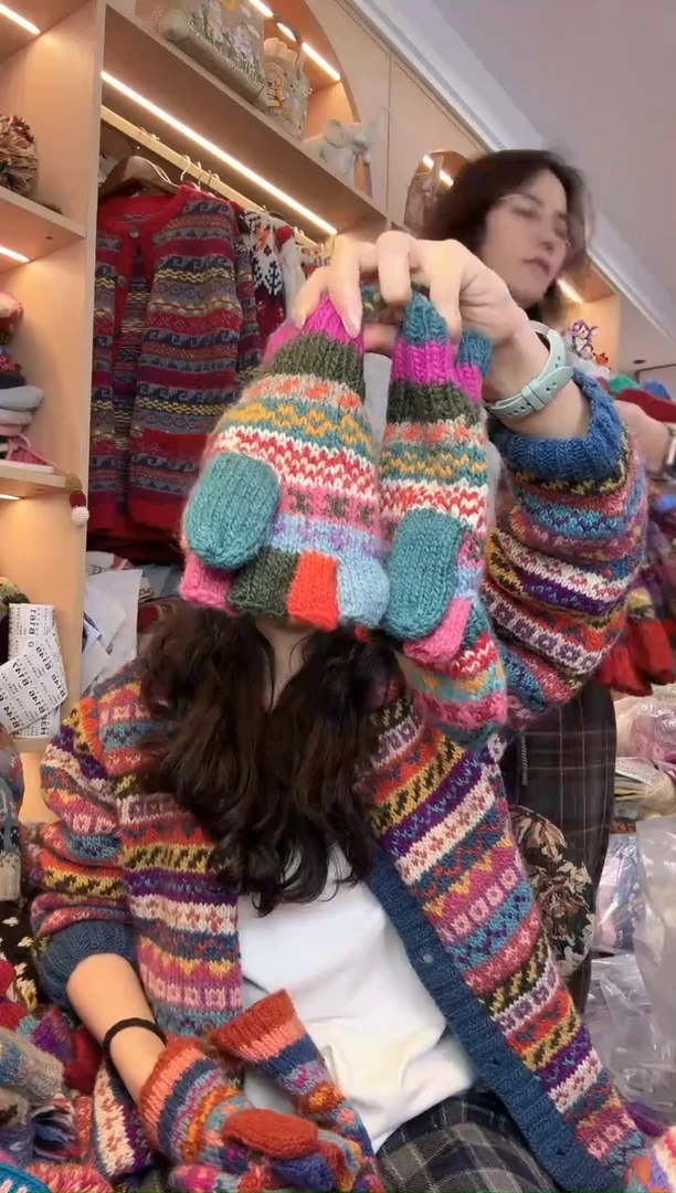 羊毛芳百羊毛五指手套K001