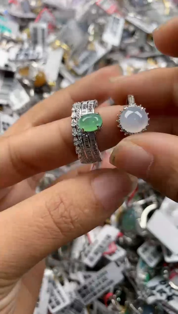 银S925镶嵌戒指翡翠555---8