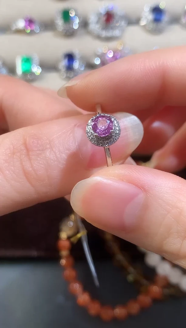 戒指彩色蓝宝石18K金镶嵌D499|2980