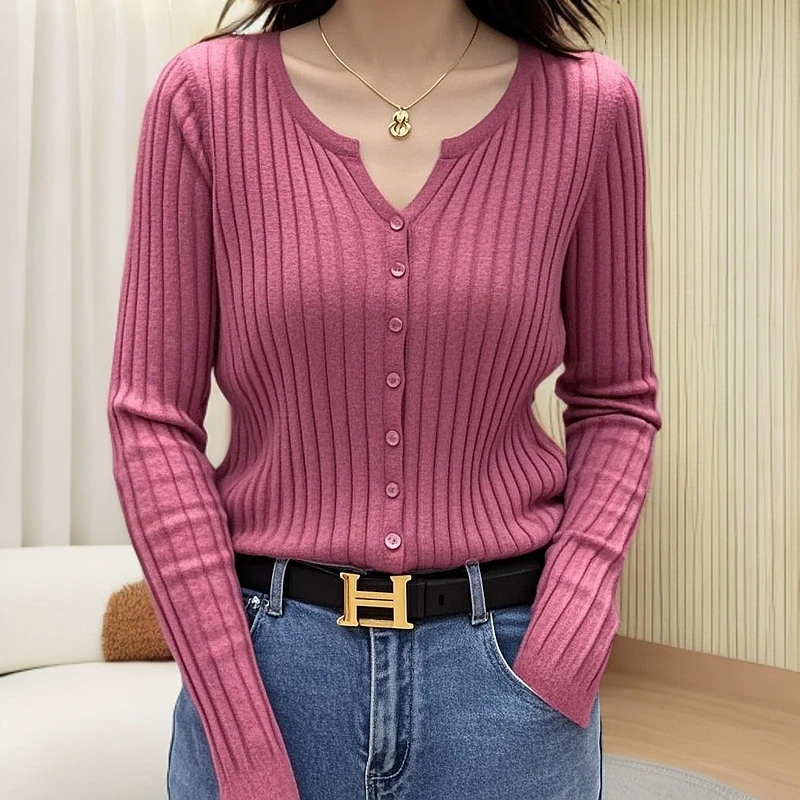 长袖针织衫春秋开衫百搭款坑条设计针织开衫上衣8867