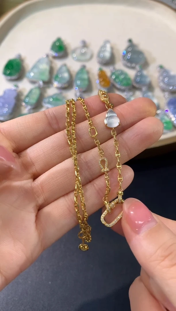 套链18K金镶嵌翡翠A87|9800