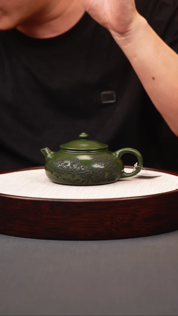 茶壶紫砂绿泥灵猴寒江