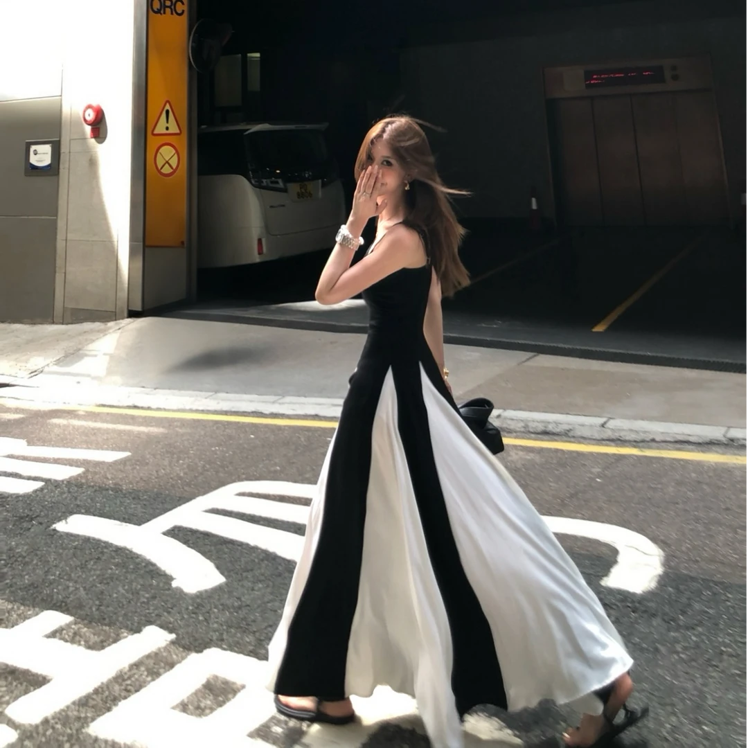 婉君Y【女神降临】夏季法式收腰拼接小众显瘦吊带连衣裙LWJ25A1Q707