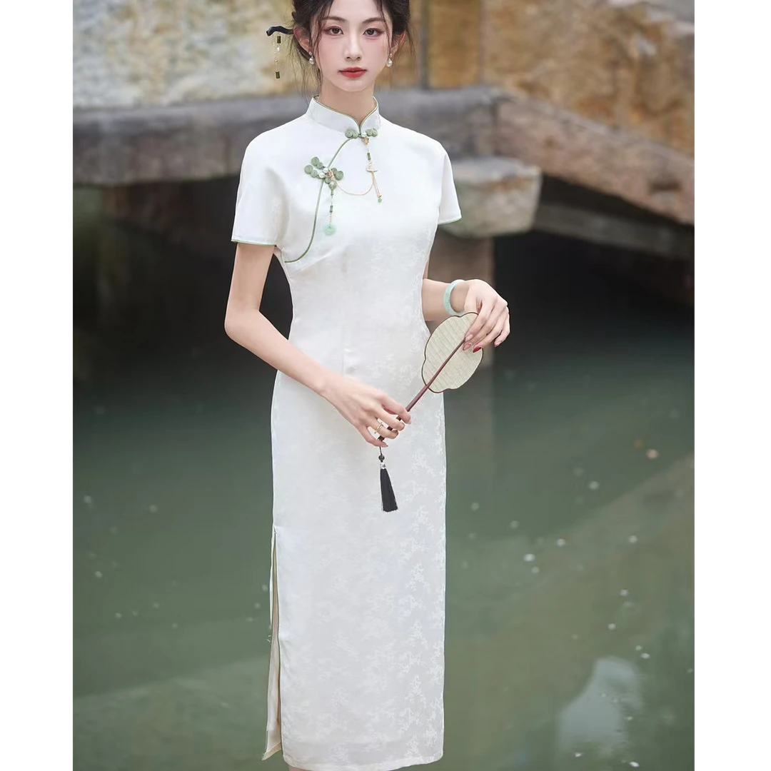 【晴雨】上上喜春夏新款复古时尚少女连肩袖长旗袍